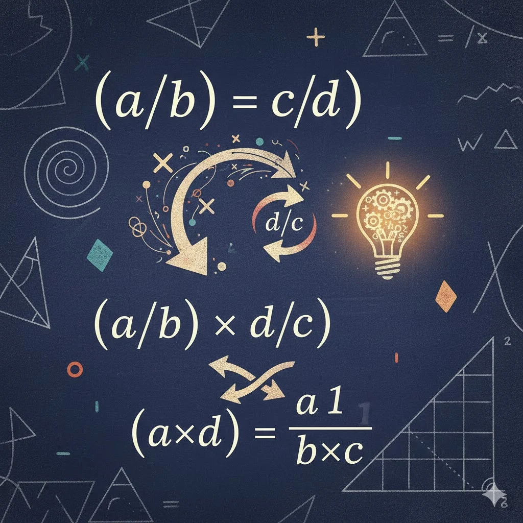 Creative math concept art showing the logic of dividing fractions