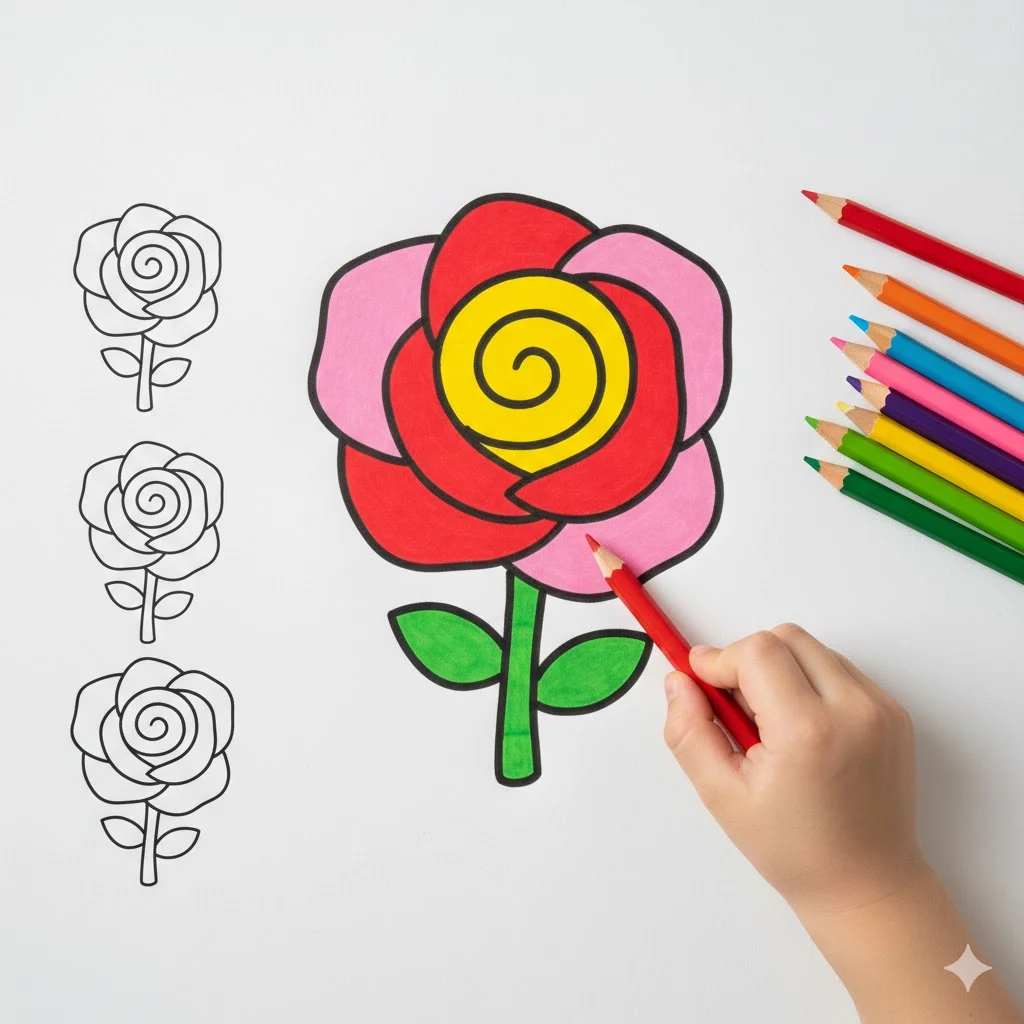Easy Rose Drawing for Kids