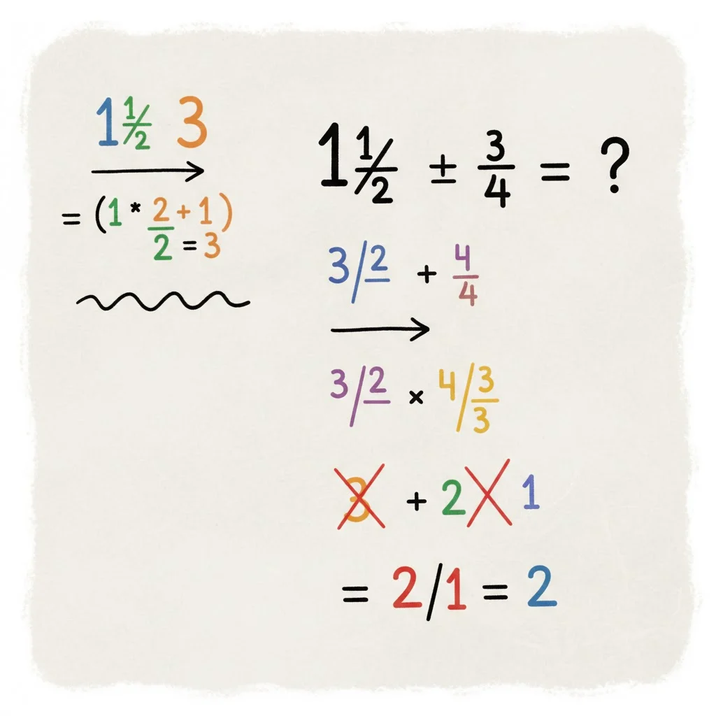 Educational image showing mixed numbers being converted to improper fractions and divided