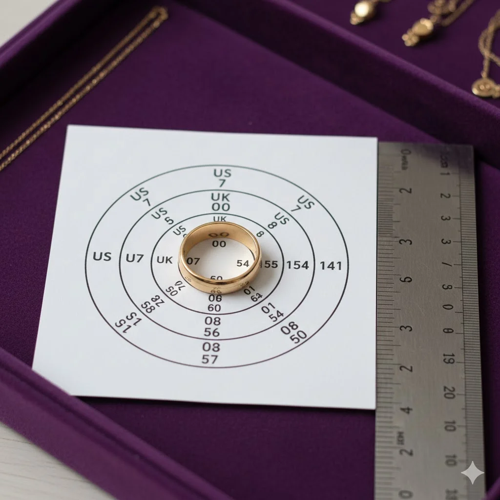 Measuring ring size using an existing ring and size chart