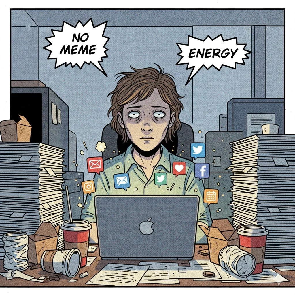 Overworked office worker surrounded by paperwork