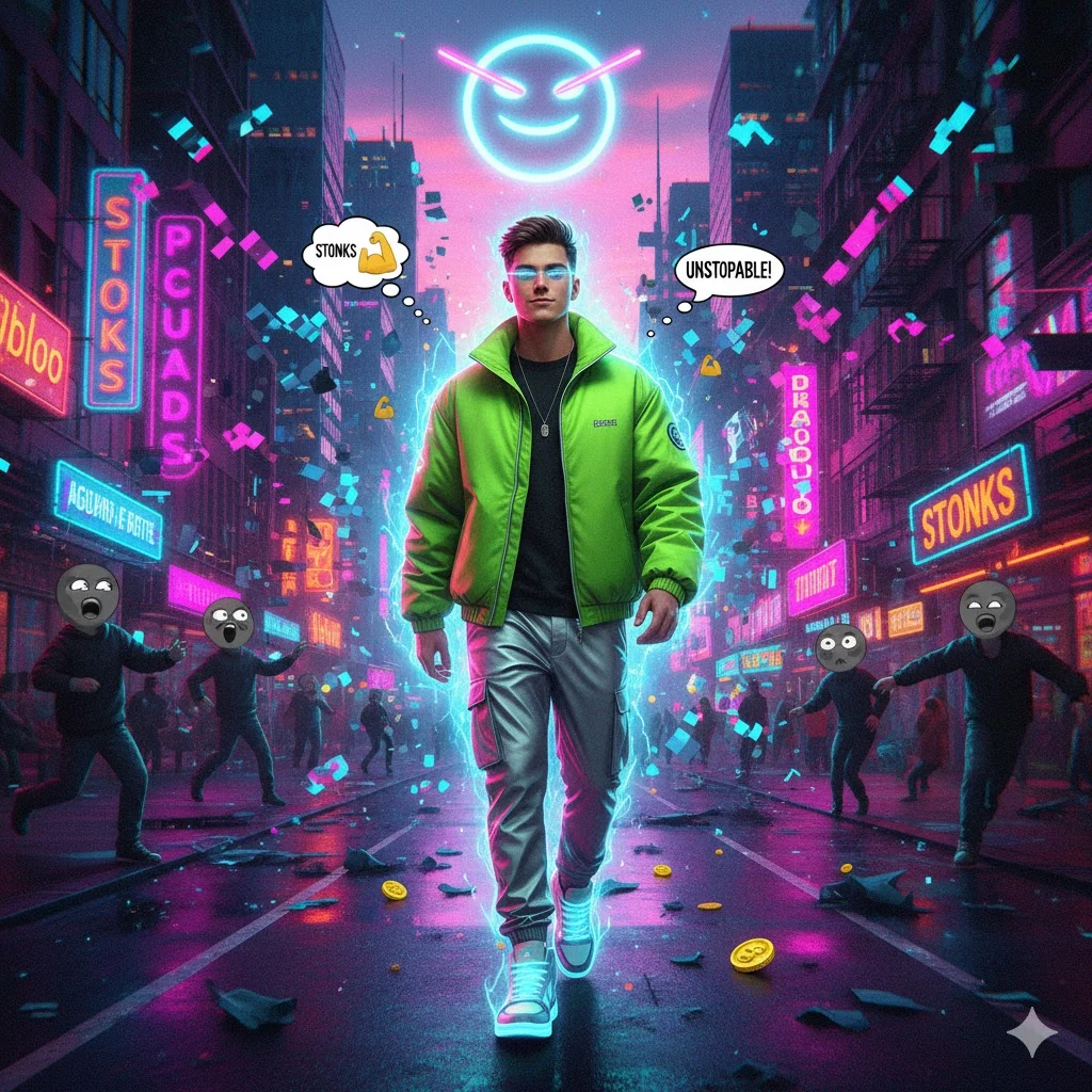  confident, stylish young man walking through a chaotic city street