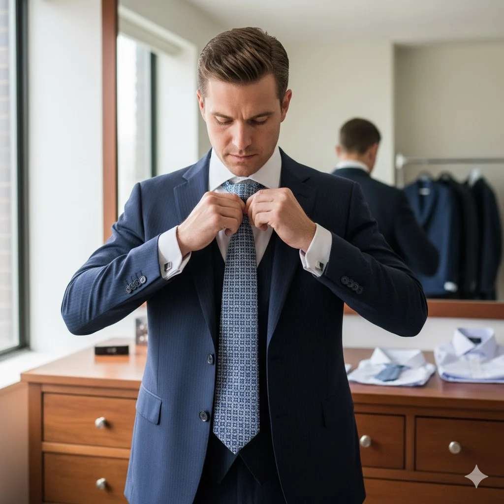 Full Windsor tie knot on white shirt